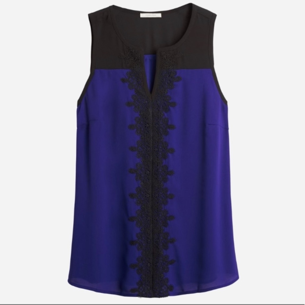 41 Hawthorn Blue & Black Sleeveless Embroidered V-Neck Lined Top | EUC Size S